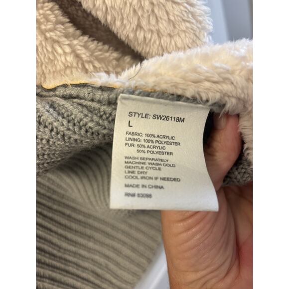 Cavalini Sherpa Lined Gray Waterfall Cardigan Size L - Picture 3 of 5